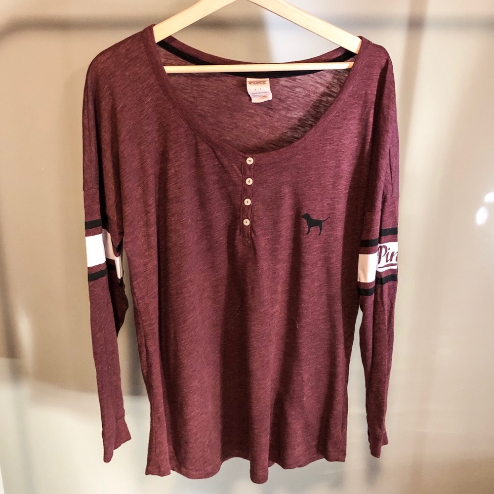 PINK Button Long Sleeved Tee